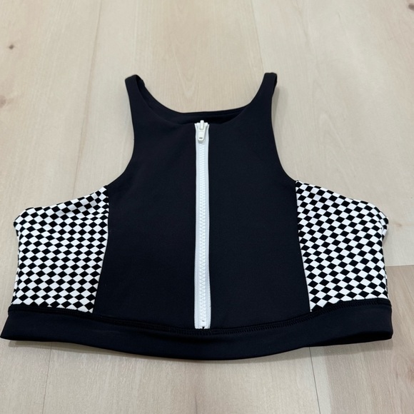 IVL Collective Sport Bra Black White Checkered Front Zip Women's 6 Workout - Picture 7 of 12